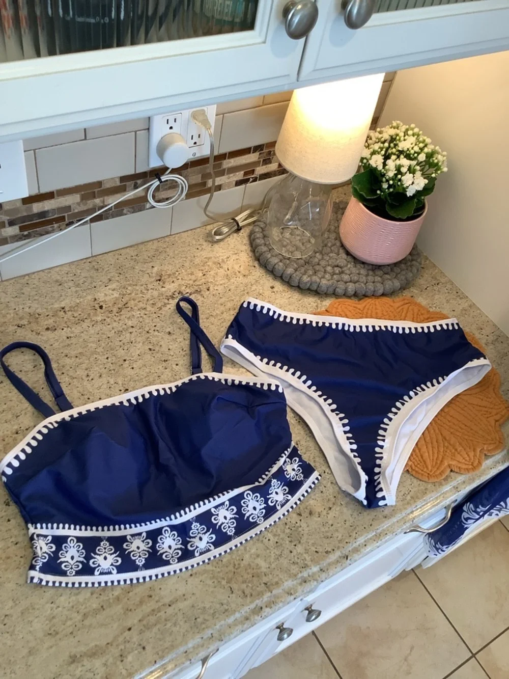 Blue & White Bikini Swim Set and Matching Sarong Cover-Up Two Piece